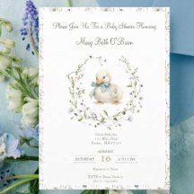 Duckling Wildflower Floral Baby Shower Invitation