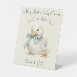 Duckling with Ribbon Baby Shower Cards & Gifts Pedestal Sign