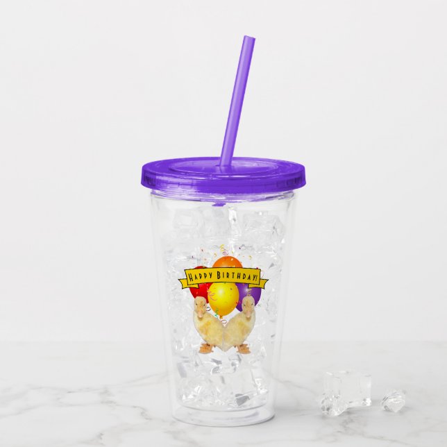 Ducklings & Colourful Balloons Children's Birthday Acrylic Tumbler (Back Ice)