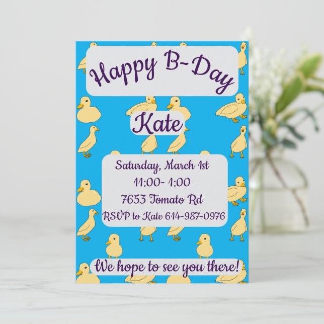 Ducklings Happy Birthday Invitation (Standing Front)