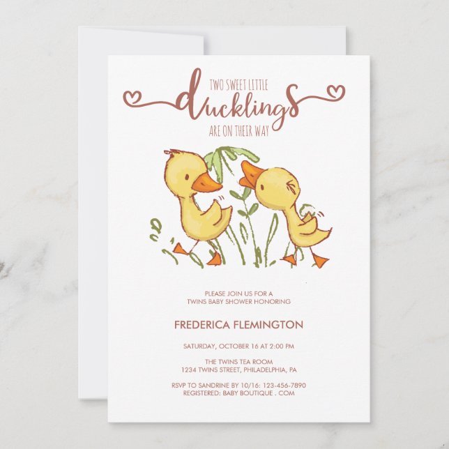 Ducklings Twins Baby Shower Invitation (Front)