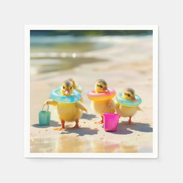 Ducklings With Beach Toys Napkin (Front)