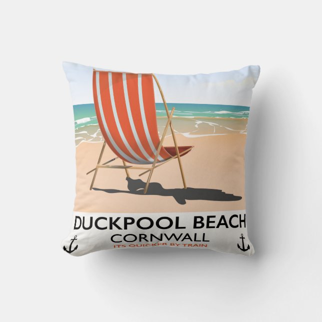 Duckpool Beach Cornwall travel poster Cushion (Front)