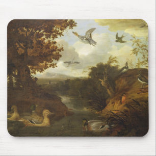 Ducks and other birds about a stream in an Italian Mouse Pad
