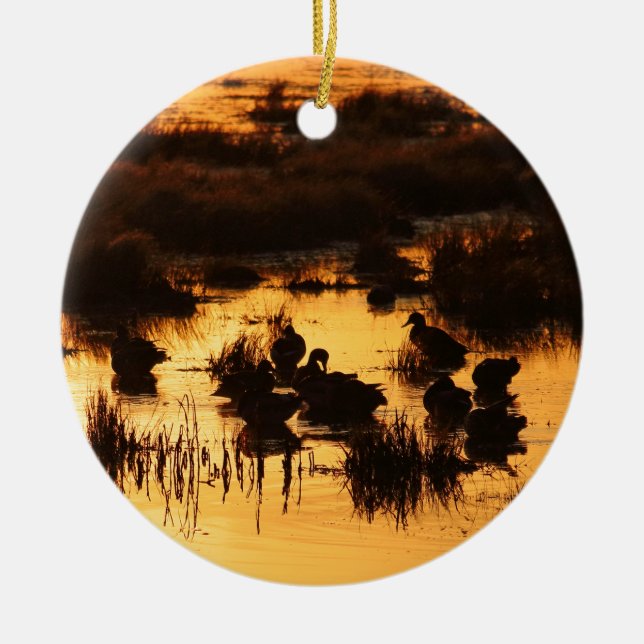 Ducks at Sunrise Ceramic Tree Decoration (Front)