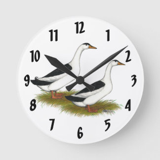 Ducks: Black Magpies Round Clock