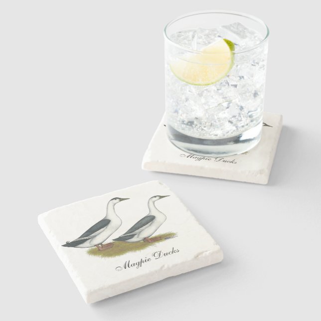 Ducks:  Blue Magpies Stone Coaster (Side)