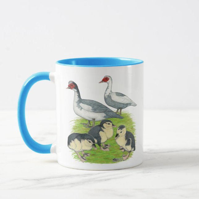 Ducks Blue Pied Muscovy Family Mug (Left)