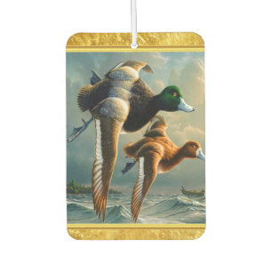Ducks flying over the sea With a small boat below Car Air Freshener