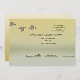Ducks & Gator Nature Cartoon Boy Baby Shower Invitation