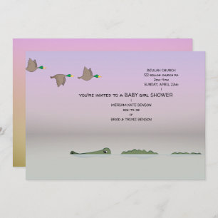 Ducks & Gator Nature Cartoon Girl Baby Shower Invitation