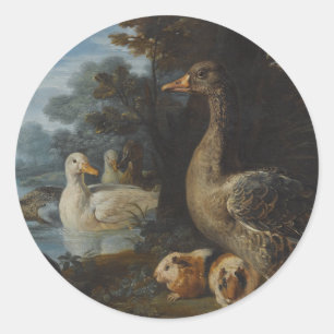 Ducks Guinea Pigs and a Rabbit in a Wooded Landsc  Classic Round Sticker