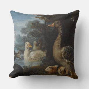 Ducks Guinea Pigs and a Rabbit in a Wooded Landsc Cushion