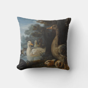 Ducks Guinea Pigs and a Rabbit in a Wooded Landsc Cushion
