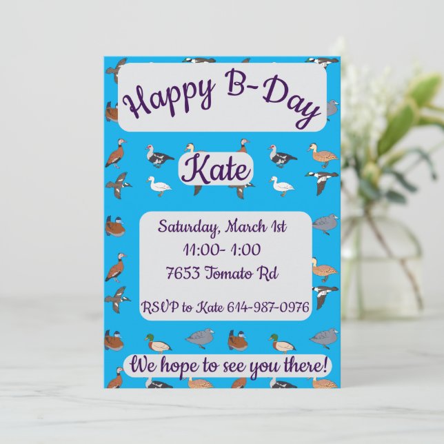 Ducks Happy Birthday Invitation (Standing Front)