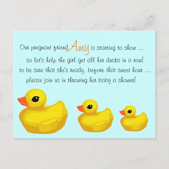 "Ducks in a Row" Personalised Shower Invitation (Front)