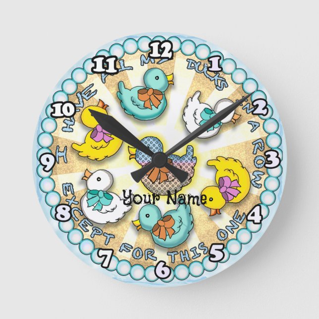 Ducks In A Row Round Clock (Front)