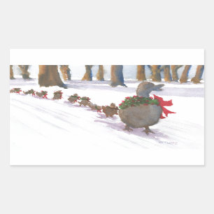 ducks in boston common during the winter holidays rectangular sticker