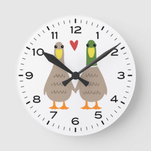 Ducks in Love Cute Ducks Holding Hands Round Clock