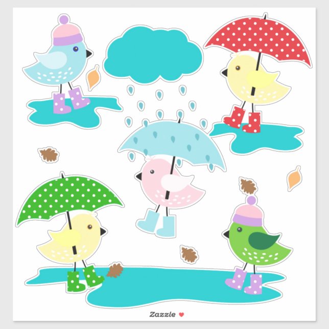 Ducks in the Rain with Umbrellas and Rain Boots (Sheet)