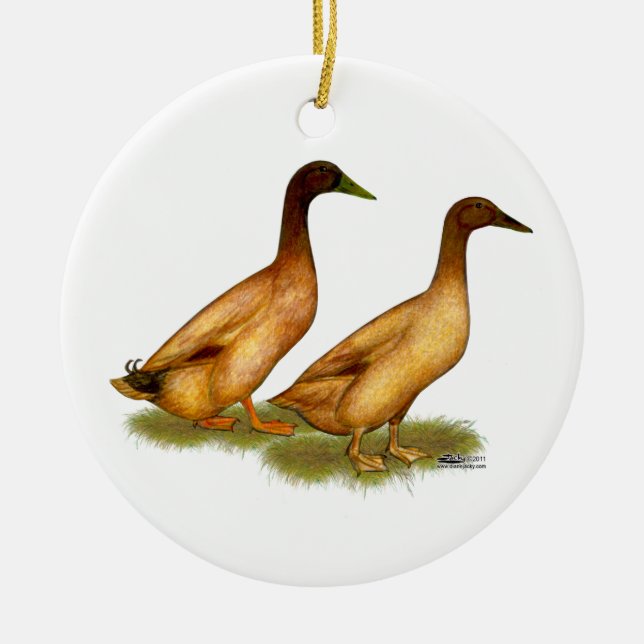 Ducks:  Khaki Campbell Ceramic Tree Decoration (Front)