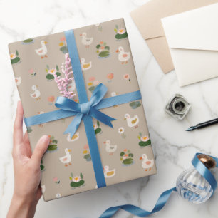 Ducks & Lily Pads on Tan Wrapping Paper