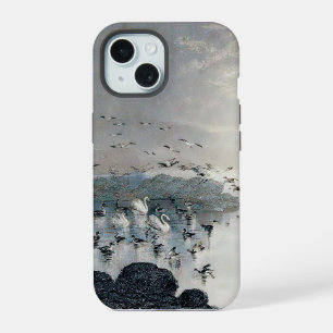 Ducks, Mallards and Swans on the lake at sunset iPhone 15 Case
