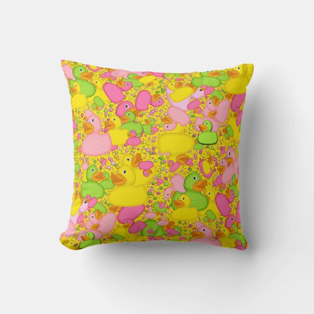 Ducks-n-Dots-Style-2-Yellow-Sq THROW PILLOW (Front)