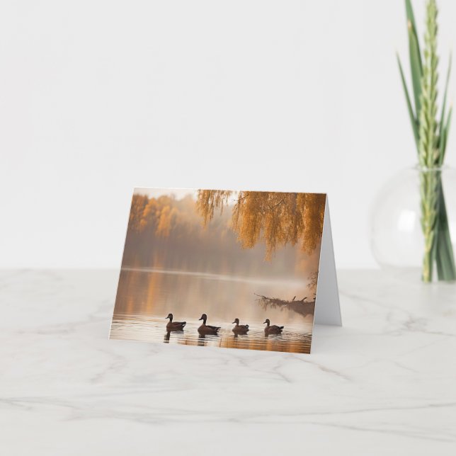 Ducks On Autumn Lake Note Card (Front)