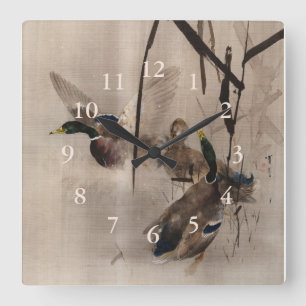 Ducks on the Water Japanese Art Waterfowl Square Wall Clock