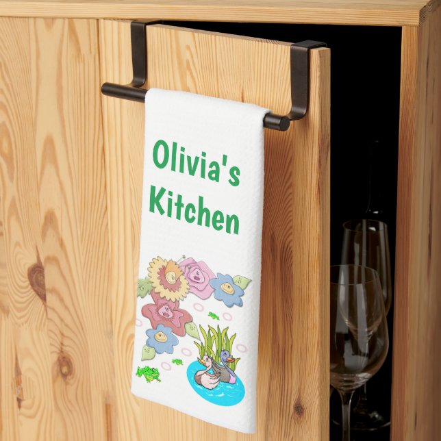 Ducks Pond Floral Kitchen Hand Towel (Thirds Fold)
