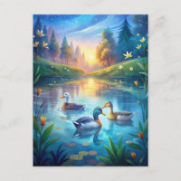 Ducks Pond Peaceful Sunrise Calm Morning 