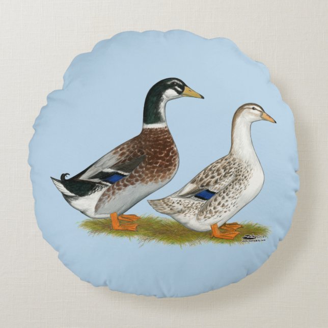 Ducks:  Silver Appleyard Round Cushion (Front)