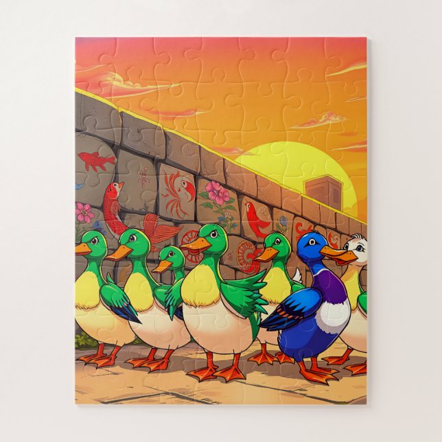 Ducks strolling along a path children's jigsaw puzzle (Vertical)