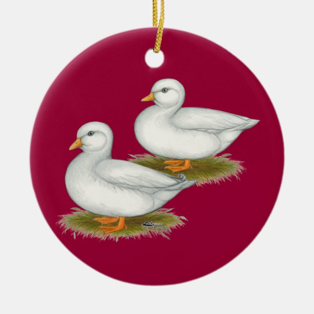 Ducks:  White Calls Ceramic Tree Decoration (Front)