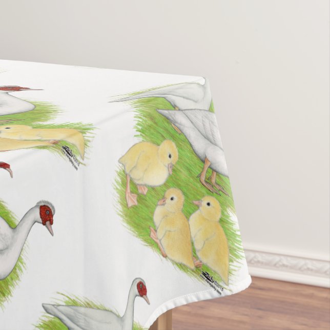 Ducks White Muscovy Family Tablecloth (In Situ)