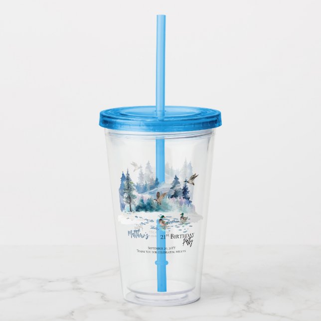 Ducks Woodland Forest Nature 21st Birthday Party Acrylic Tumbler (Front)