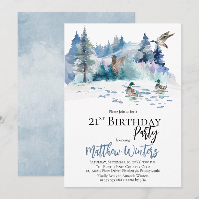 Ducks Woodland Forest Nature 21st Birthday Party Invitation (Front/Back)