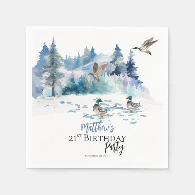 Ducks Woodland Forest Nature 21st Birthday Party Napkin (Front)