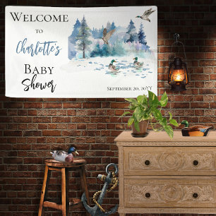 Ducks Woodland Forest Nature Boy Baby Shower Banner