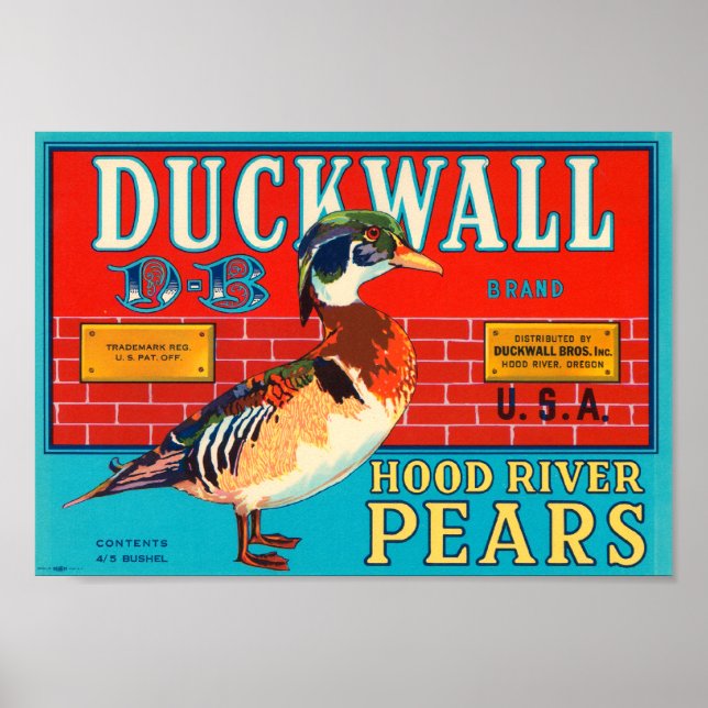Duckwall Hood River Pears Vintage Crate Label Poster (Front)
