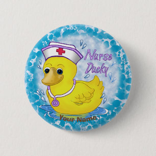 Ducky cute nurse  6 cm round badge