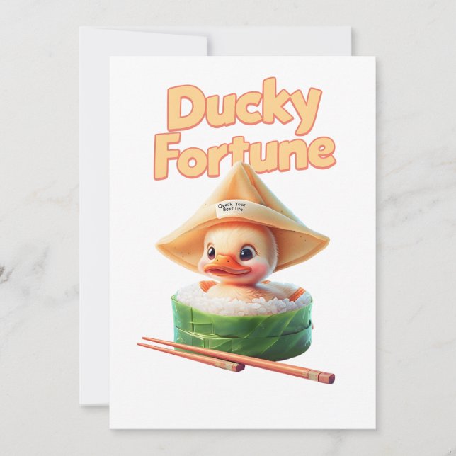 "Ducky Fortunes" Kawaii Duckling Invitation (Front)