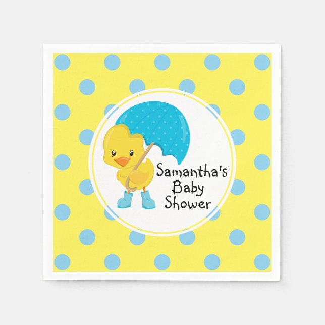 Ducky with Umbrella Baby Shower Napkin (Front)