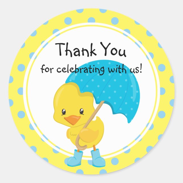 Ducky with Umbrella Baby Shower Thank You Classic Round Sticker (Front)