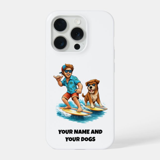 Dude and His Dog Surfing FUN Phone Sticker iPhone Case (Back)