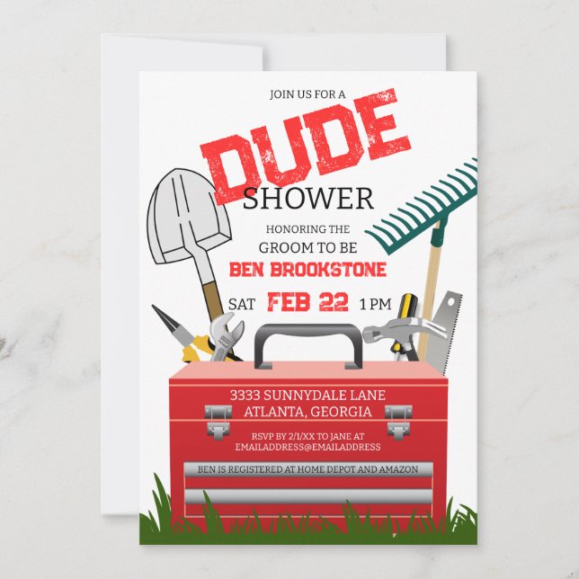 Dude Groom Tool Wedding Shower Invitation (Front)