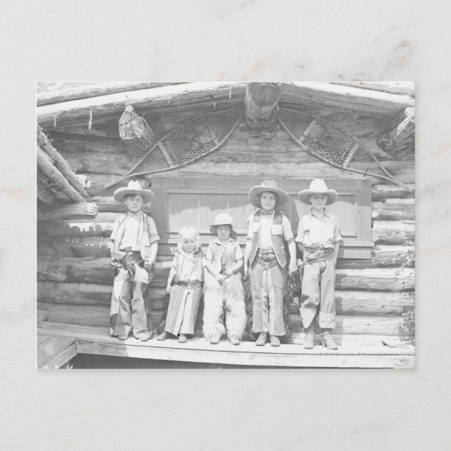 Dude ranch photo of children in cowboy clothes postcard (Front)
