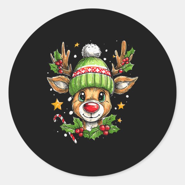 Dude Reindeer Christmas Lights Cozy Reindeer Boy X Classic Round Sticker (Front)