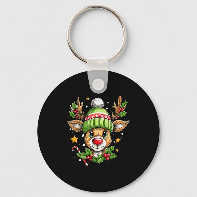 Dude Reindeer Christmas Lights Cozy Reindeer Boy X Key Ring (Front)